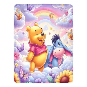 DISNEY CLASSIC Winnie the Pooh & Eeyore Ultra-Soft Flannel Throw Blanket, Vibrant Cartoon Design with Butterflies & Flowers, Durable & Easy-Care Bedding for All Seasons, Cozy Home  Decor, Soft
