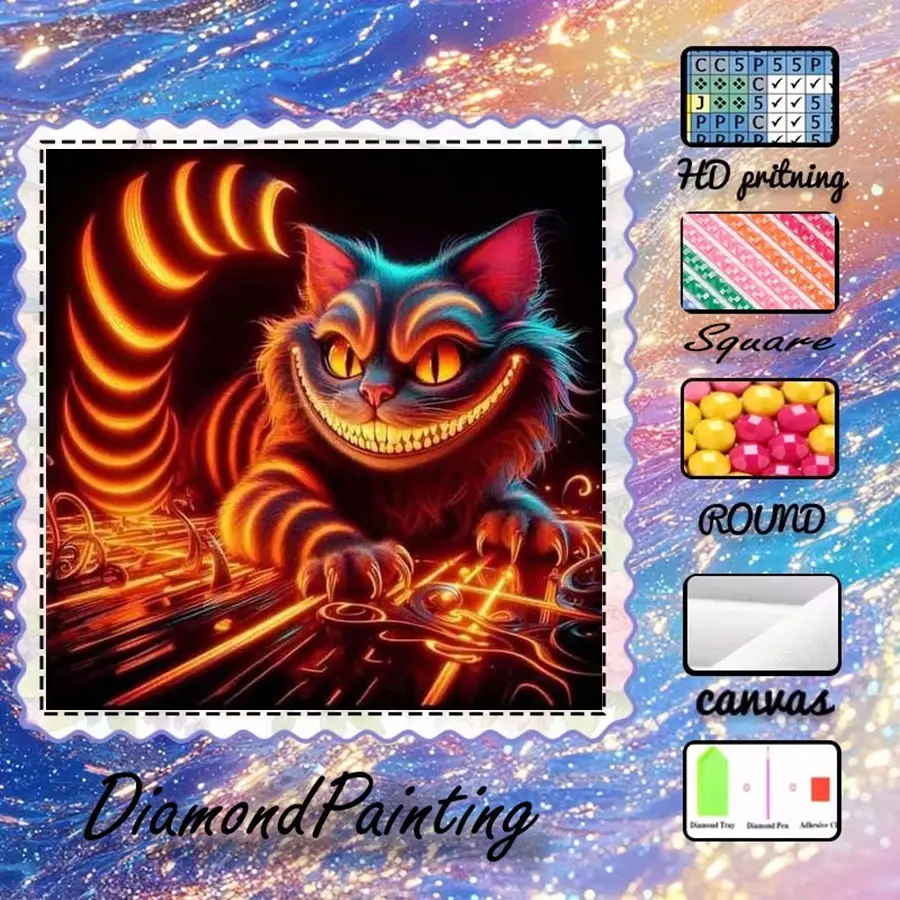 5D-DIY, high-grade velvet canvas, diamond art, diamond painting, glowing cat AB drills, fairy dust diamonds, crystal diamonds, perfect home decor, handmade diamond art painting kit, special craft diamond art kit, Diamond Painting Kits