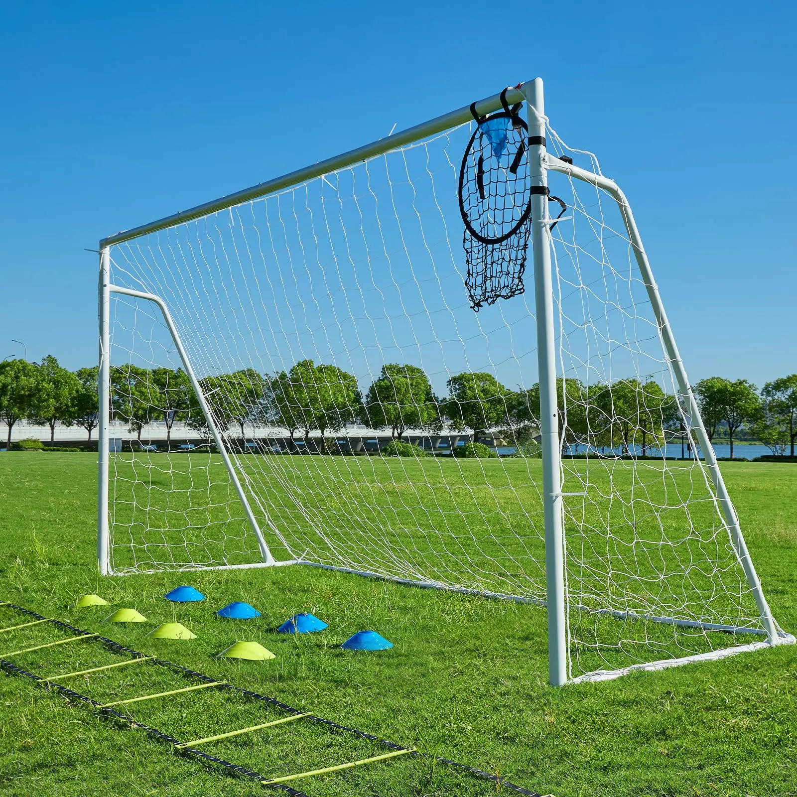 Soccer Goals for Backyard Soccer Goal 6x12 Big 6x8 7x16FT Soccer Goals for Youth Adults and Kids Large Metal 2" Goal Post with Agility Ladder and Target Net Soccer Cones Practice Equipment
