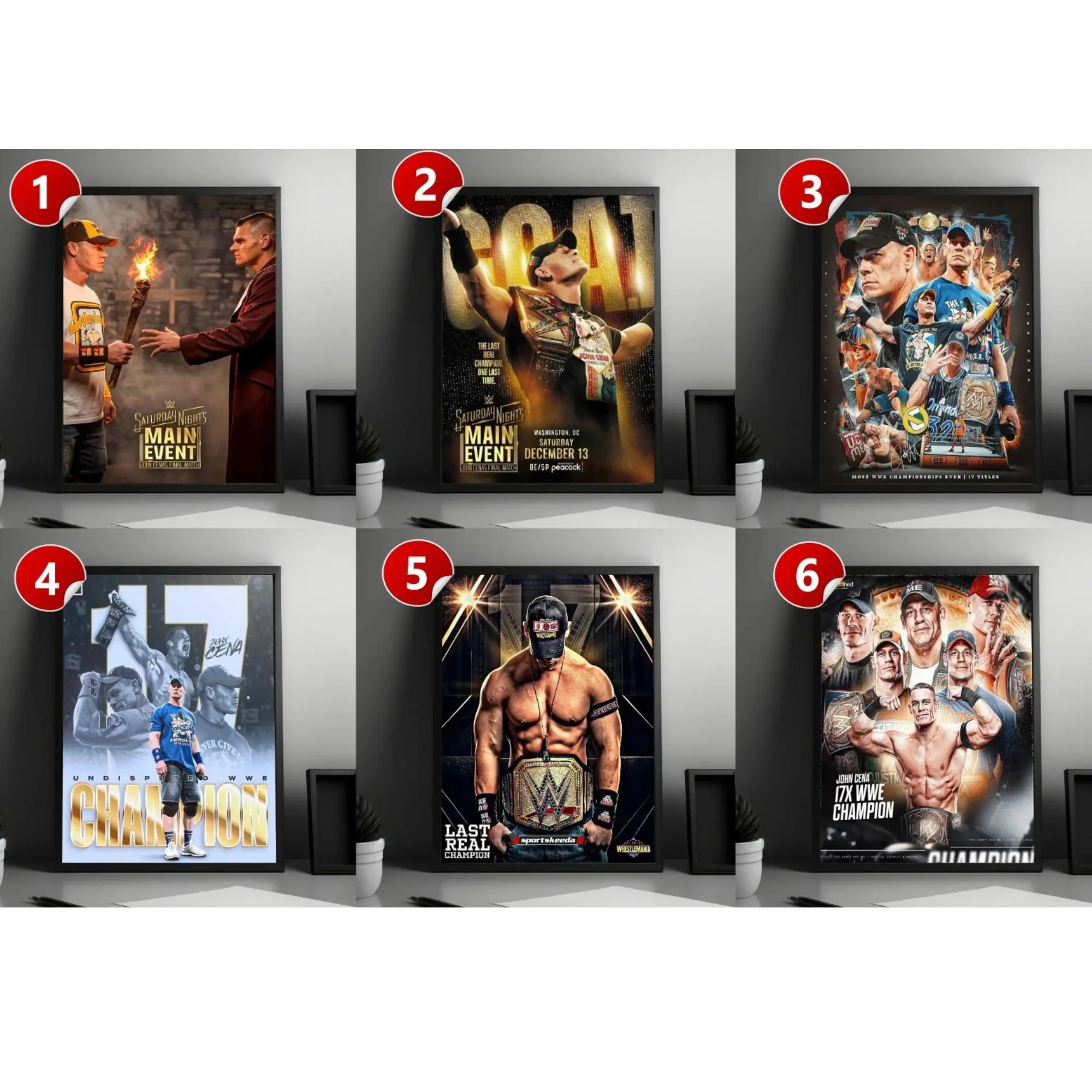 John Cena 17x World Champions WWE WrestleMania In History Home Decor Poster ( Unframed-Print Only )