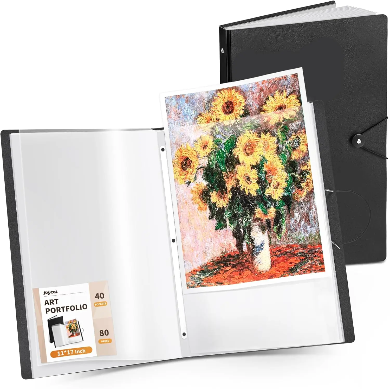 JoyCat PP Board Art Portfolio Binder, Transparent Clear View Pages, 40-Pocket Art Folder (80 Sheets Capacity) for Artists, Office & Desk Organization Supplies, Presentation Binder for Students