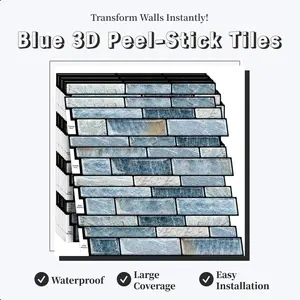 DEWOO 10 Sheets Smooth Thicker Blue 3D Vinyl Peel and Stick Tile Backsplash 12"x12" Self-Adhesive Waterproof Durable for Kitchen & Bathroom Decoration Decorative Sticker kitchen decor girl room accessories