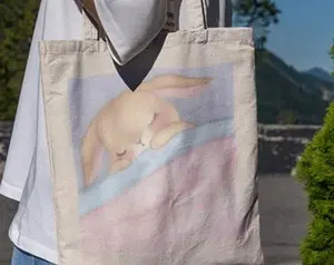 Sleepy Bunny Tote Bag - Tote Bag, Aesthetic Tote Bag, Cute Tote Bag, Book Tote Bag, Pink Tote Bag, Grocery Bag, Canvas Bag #1476
