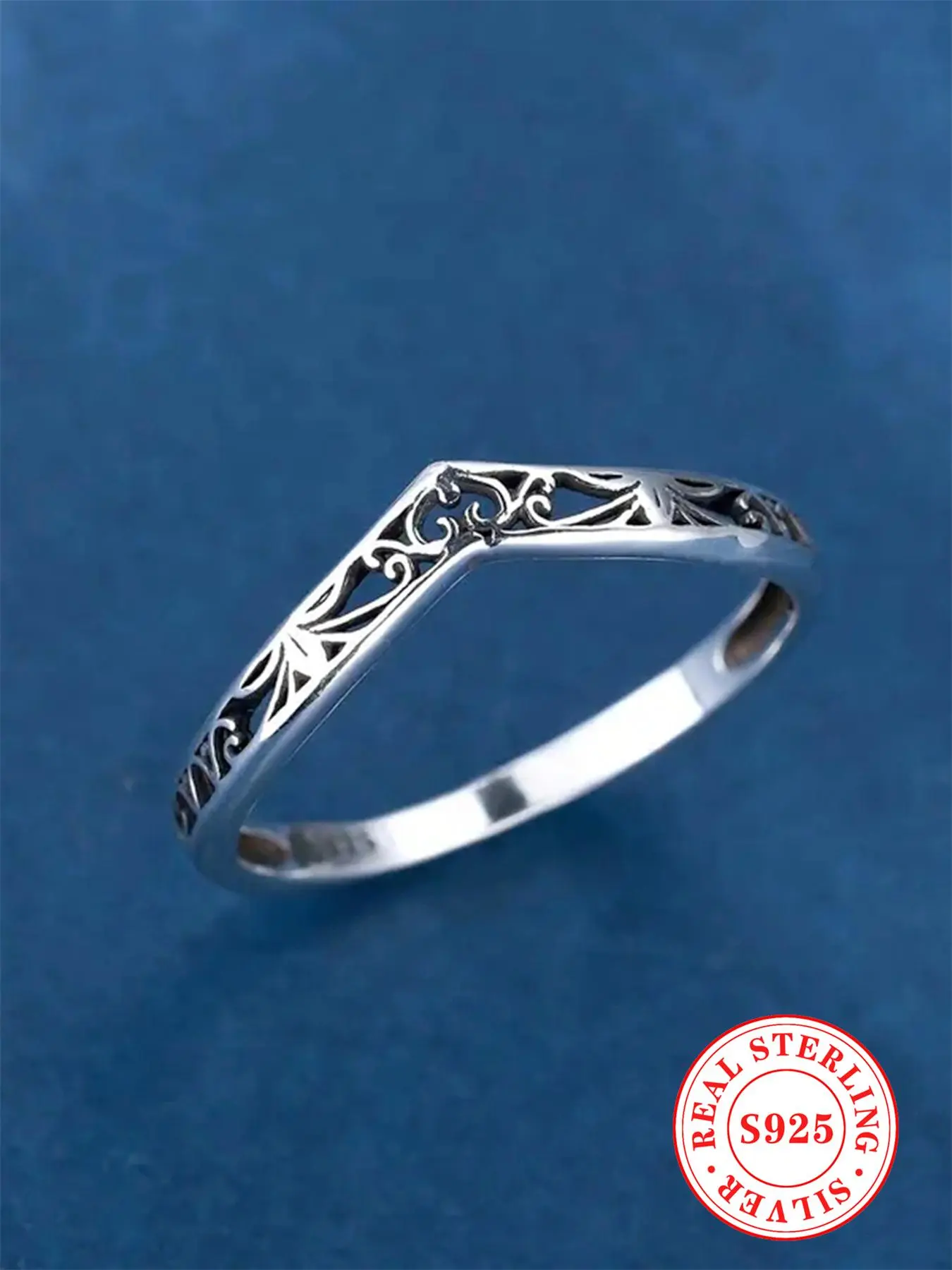 S925 Sterling Silver Simple Hollow Out Design Cuff Ring, Elegant Fashion Rings, Statement Ring, Engagement Ring Anniversary Party Jewelry Gift for Women, Jewelry for Birthday Gift, Engagement Wedding Rings, Fine Jewelry, Real Rings
