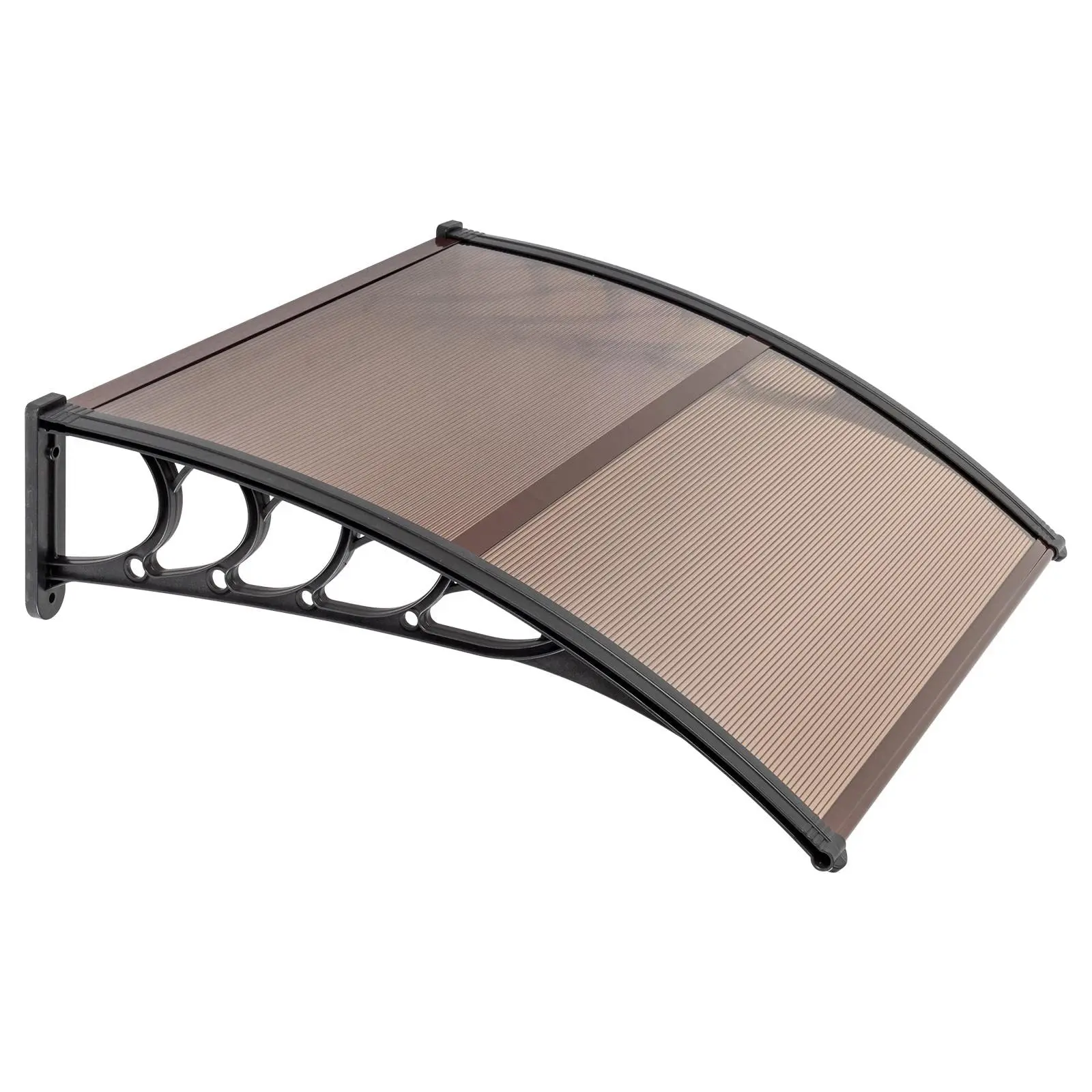 Modern Sunshade Canopy Door Awning, 40" x 38" Removable Canopy with ABS Bracket Mount & Aluminum Bars, UV Resistant Polycarbonate Hollow Sheet for Patios & Windows, Brown & Black, Sturdy