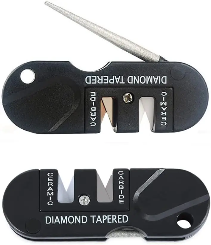 2-Pack Tungsten Steel 4-in-1 Multi-Tool Sharpeners with Emery & Ceramic Blades, Portable Compact Handheld Tools for Outdoor Users, Lanyard Hole