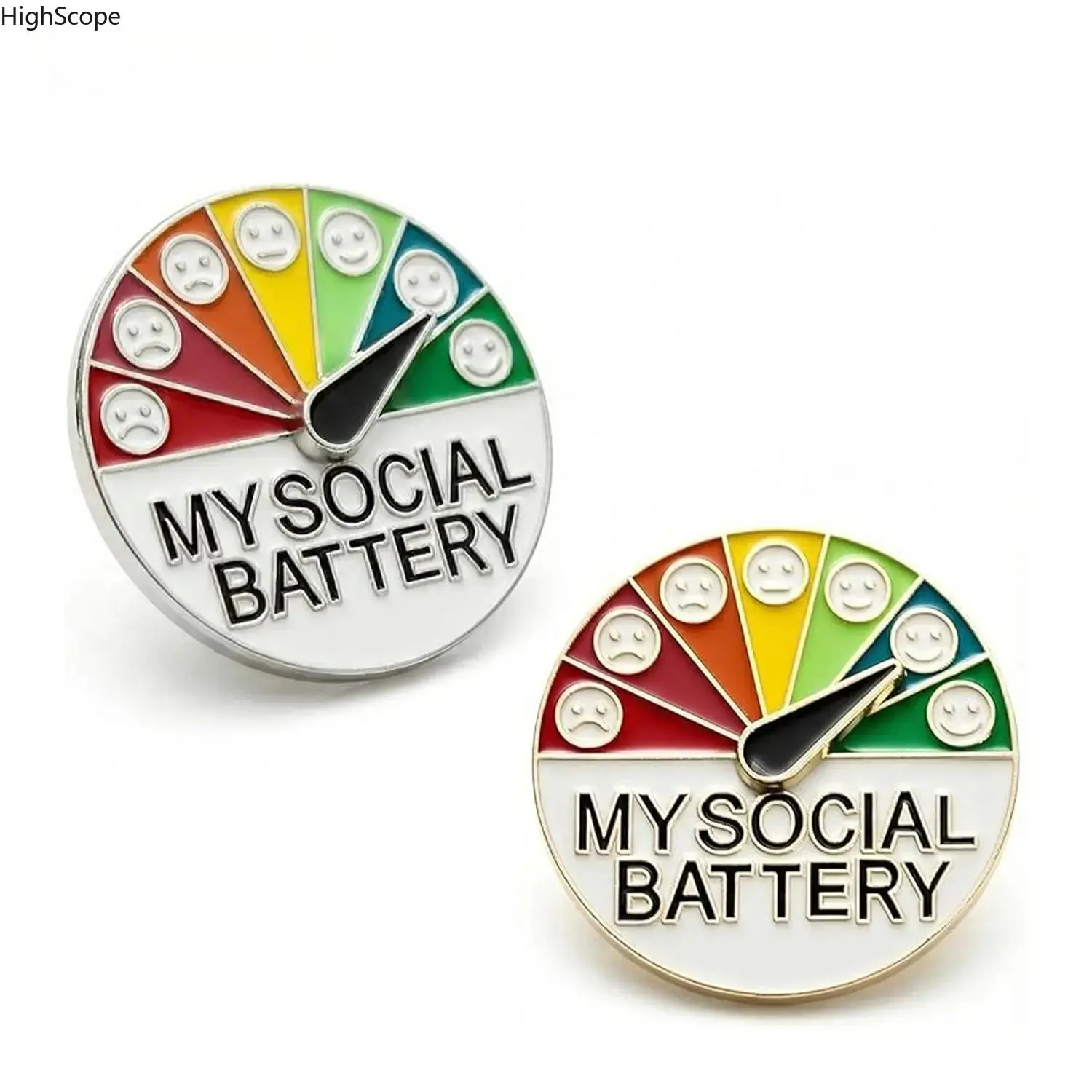 2-Pack Funny Social Battery Enamel Pins - Interactive 7-Day Mood Slider Brooches, Social Battery Magnetic Pins for Fashion Clothing Accessories, Social Battery Magnetic Pin