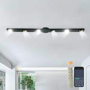 Garwarm Modern Ceiling Light Track Lighting, 47 Inch Dimmable LED Kitchen Ceiling Light Fixture with Remote 6-Light LED Chandelier for Bedroom Dining Room 30W Black