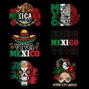 6Pcs Mexican Design Vintage Heat Transfer Vinyl Stickers Sugar Skull T shirt Jacket Jeans Sweatshirt HTV Decals for Clothing Crafts Scrapbook Materials Handmade Crafts