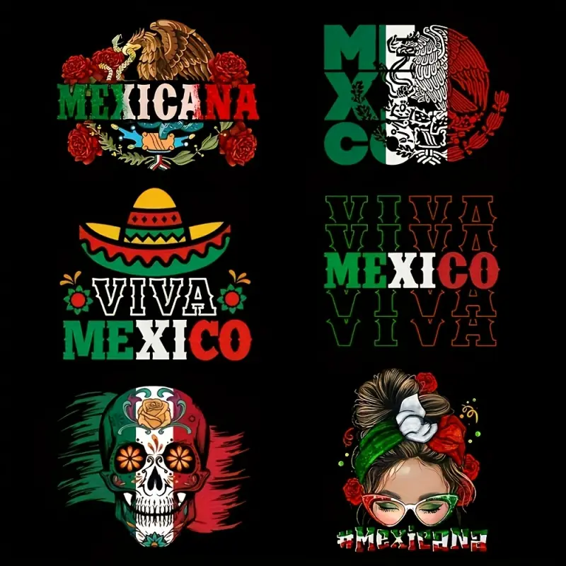 6Pcs Mexican Design Vintage Heat Transfer Vinyl Stickers Sugar Skull T shirt Jacket Jeans Sweatshirt HTV Decals for Clothing Crafts Scrapbook Materials DIY Craft Supplies Handmade Crafts