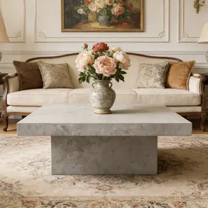 Light Oak Square Coffee Table, Modern Simple Style, Multi-Functional Centerpiece, Durable MDF for Home Living Room