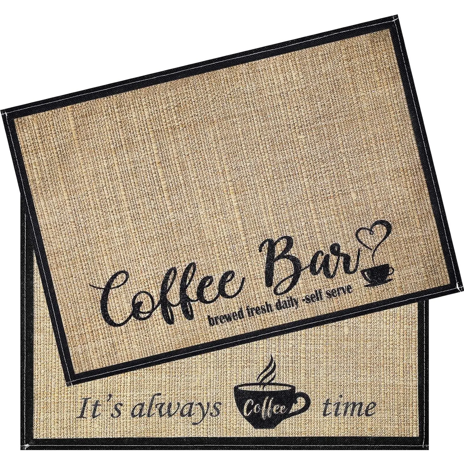 2 count Coffee Bar Mat,Coffee Bar Accessories 20 x 14 Inch Coffee Bar Decoration Coffee Placemats for Coffee Machine, Coffee Bar, Countertops,Coffee Station Accessories(Coffee Time)