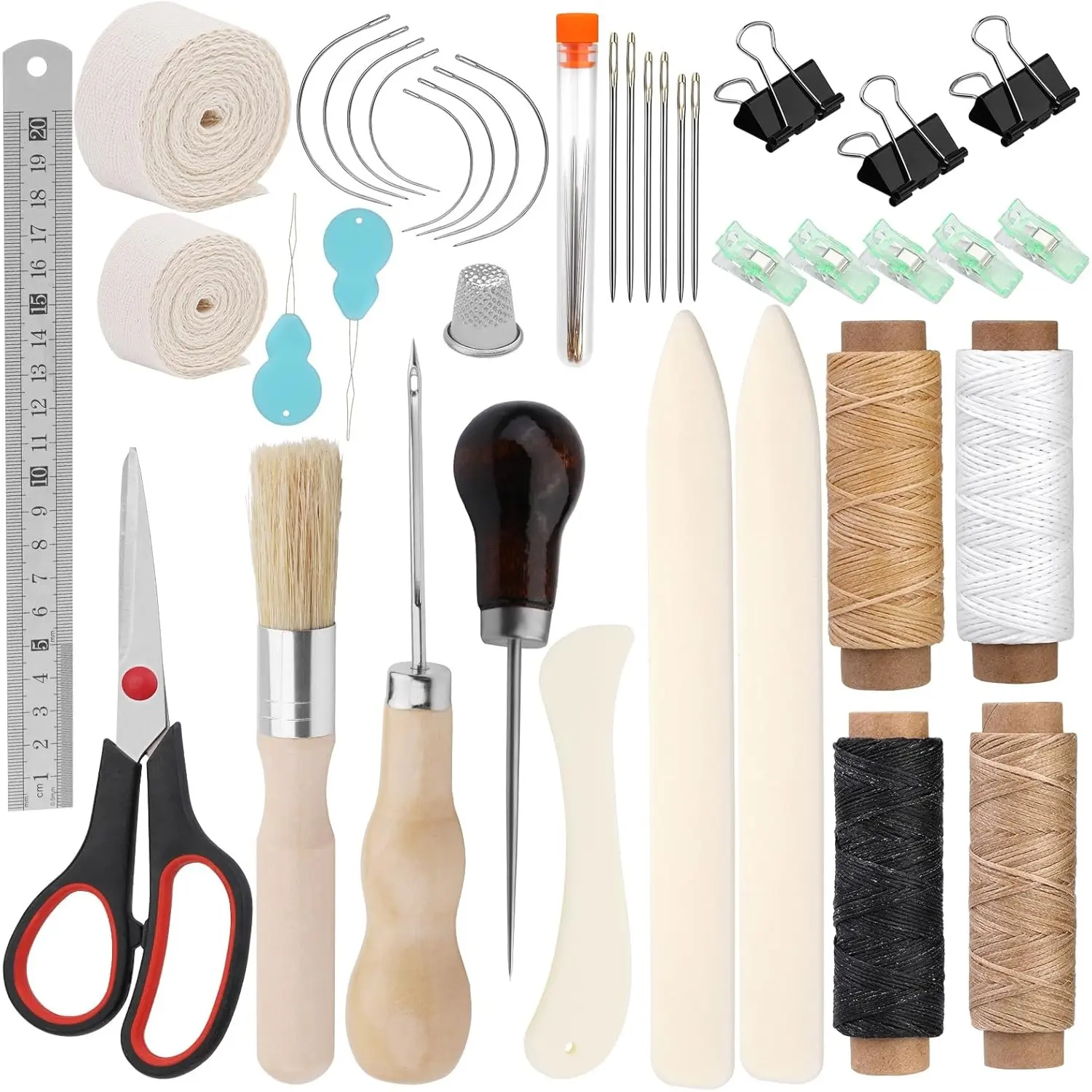 [Hand Tools Kits]Including Book Press Bookbinding Kit,DIY Bamboo Wood Book Binding Starter Tools with Rulers,Bone Folder,Brush,Curved Needles,Thread for Beginners