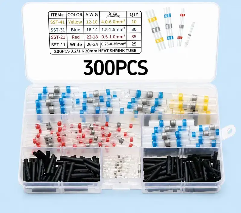 300PCS Solder Seal Wire Connectors - Waterproof Heat Shrink Butt Connectors with Self-Solder Function for Marine, Automotive, Stereo Applications,father'sdaygifts