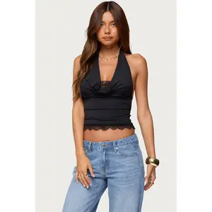 Layered Lacey Cowl Neck Halter Top