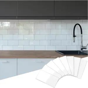 Yipscazo 2026 New Upgrade Peel and Stick backsplash 3 x 6 Inches, Backsplash Tile Peel and Stick Tile for Kitchen, Bathroom, Laundry Room, Fireplace(Polished Marble White, 100 Pieces)
