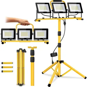 21000 Lumens LED Work Light with Stand - Three-Head Portable Work Light 6500 Kelvin Color Temperature IP66 Waterproof Tripod Work Light Suitable for Construction Site Workshop Garage Building Site Lighting (Three-Head)