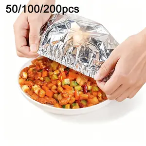 50/100/200PCS Insulated Aluminum Foil Food Covers Foldable Heat-Retaining Shield for Home Dining Disposable Dust-Proof Freshness Guard Elastic Stretch to 16in for Different Dishes Reliable Kitchen Storage Solution