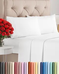 Queen Size 4-Piece Bed Sheet Set - Oeko-Tex Certified, Ultra-Soft Cooling Breathable Fabric, Deep Pocket Fitted Sheet, Wrinkle-Resistant Easy-Care Hotel Luxury White Bedding for Bedrooms, Guest Rooms