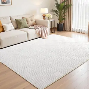 4x6 White Washable Shag Area Rug for Girls Bedroom, Modern Geometric Non Slip Living Room Rugs,  Soft Thick Carpet for  Room, Dorm, Office, Bedside, Entryway and  Decor
