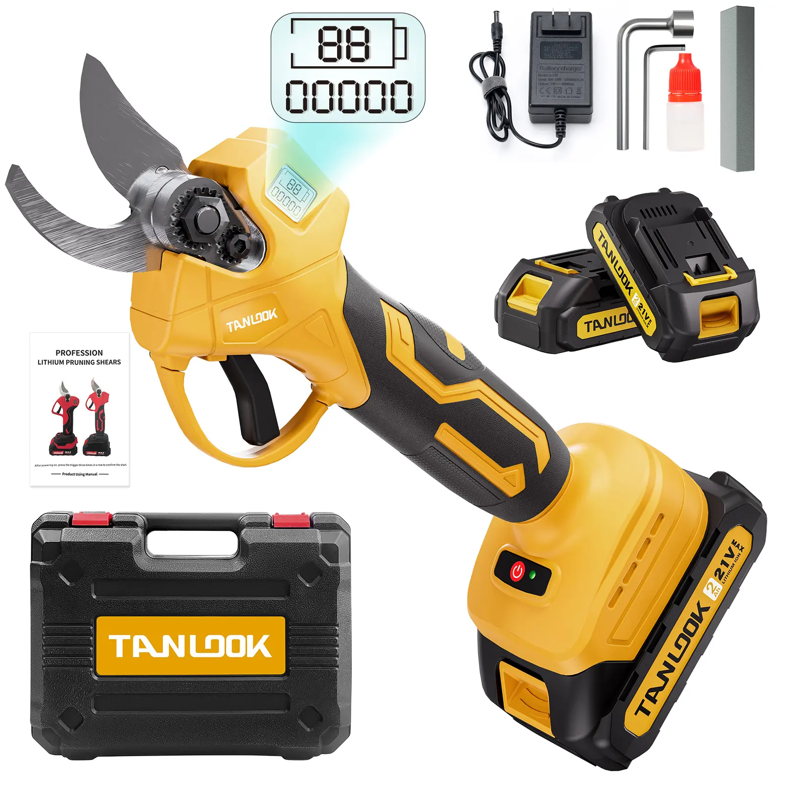 Tanlook Cordless Electric Pruning Shears, Rechargeable Lithium Battery Powered Electric Branch Cutter, Portable Handheld Electric Garden Scissors for Tree Branches, Fruit Trees, Garden Pruning