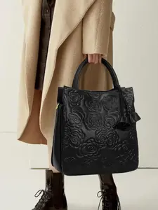 Women's Fashionable Flower Pattern Embossed Tote Bag, Casual Versatile Large Capacity Handbag for Daily Use, Trendy Minimalist Commuting Bag for Women & Girls