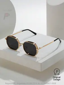 Men's Metal Texture Sunglasses, Geometric Design, Casual Style, Gold Silver Colors, All-Season Wear, Thick Frame, Breathable Holes