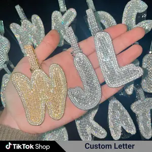 Custom Letter CZ Pendant Necklace Cubic Zirconia Uneven Letter Design Hip Hop Jewelry for Men Women Gift Party Daily Accessory