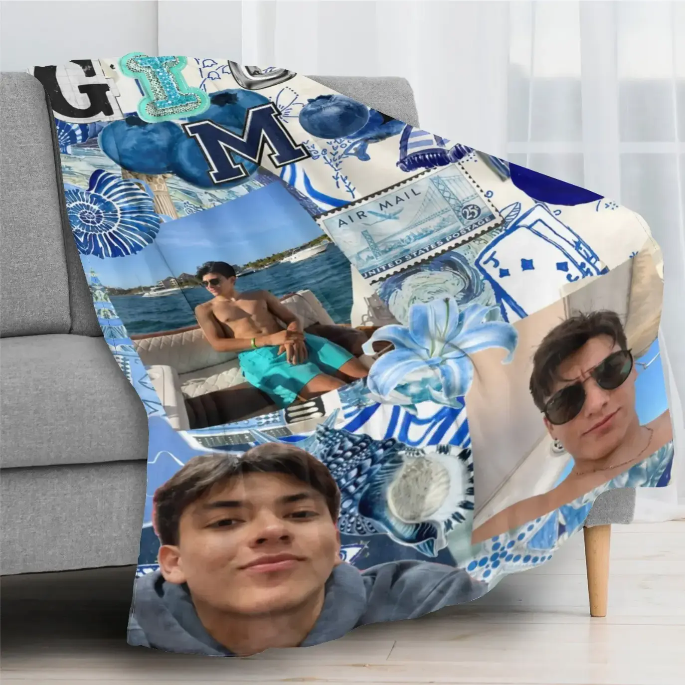 Gilberto Mora Mexico Soccer Player Photo Collage Throw Blanket, Soft Cozy Plush Bed Blanket for Couch Sofa and Bedroom Decor, Lightweight Warm Football Fan Gift for Teens and Adults