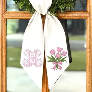 Personalized Tulip Wreath Sash – Monogrammed Spring Door Décor wreath sash, monogram door decor