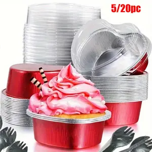 5/20 heart-shaped aluminum foil baking tray with cover, rust-proof, durable and heat-resistant heart-shaped cake mold, Bakeware, Baking Supplies, Baking Accessories, suitable for Valentine's Day, wedding, birthday, parties