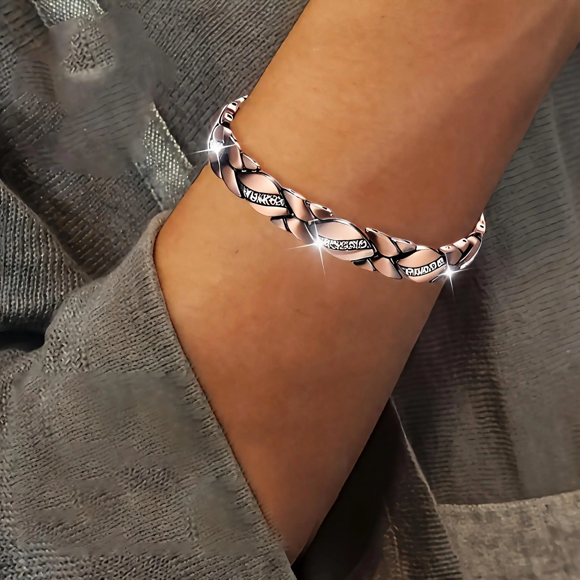Magnetic Copper Bracelet for Women, Elegant Bangle Style with Sparkling Crystals, Adjustable Arm Candy Accessory for Health Benefits, Adjustable Bracelets, Elegant Bangle Bracelet