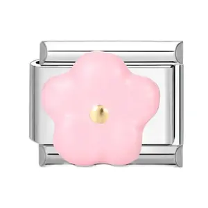 Pink Flower Italian Charm Bracelet Link - Customize Your Look