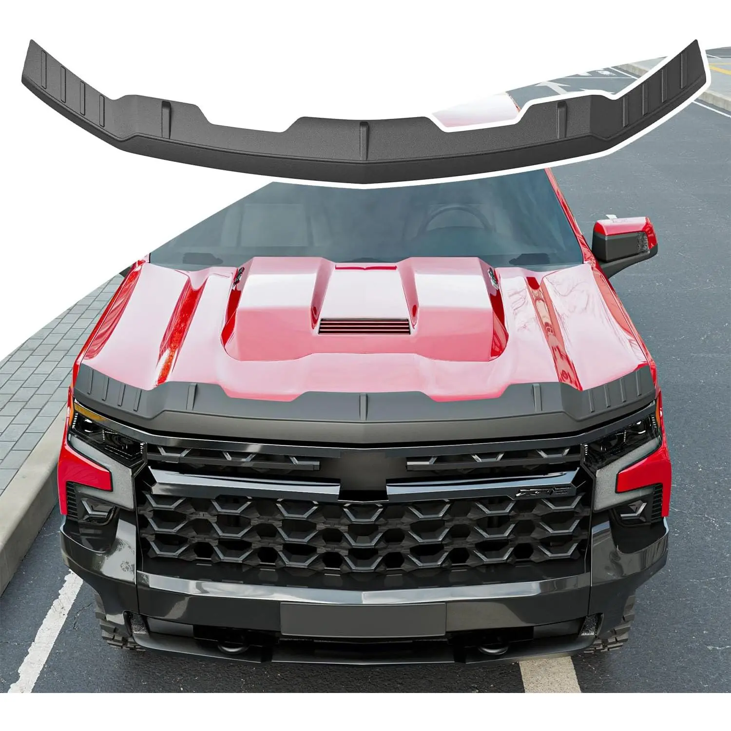 Gloss Black Hood Deflector Lip - Auto Accessories for 2019-2024 Chevy Silverado 1500, TPE Heat Shield Protector, Front Lip Spoiler, Car Side Sun Visor Curtain Heat Insulator Replacement with Long-Lasting Performance & Reliable Protection