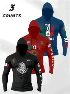 Men's Street Style Mexican Print Hooded Long Sleeve T-Shirt Set, Casual Fitted Design for All Seasons, Versatile Outdoor Wear, Streetwear