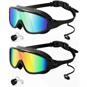Wide View Adult Swimming Goggles HD Anti-Fog Silicone Swim Glasses with UV Protection & Built-In Earplugs for Ultimate Comfort and Performance