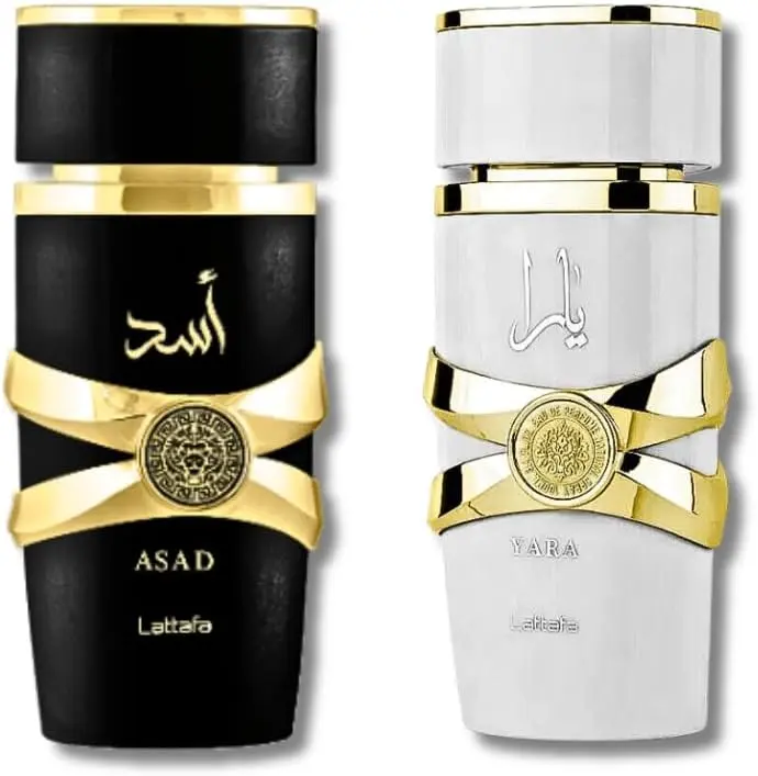 Lattafa 2-Piece Perfume Gift Set - Asad & Yara Moi Eau de Parfum 100ml Each Bold Woody Sweet Floral Fragrance Bundle for Men & Women
