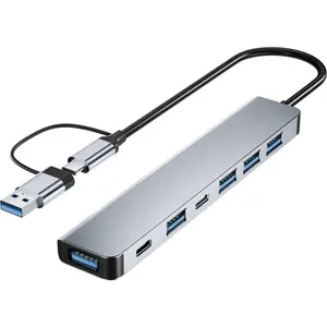 Aluminum 7 in 1 USB C & USB Hub with USB 3.0, USB 2.0 Ports For PC,Laptops,iPad and More Devices