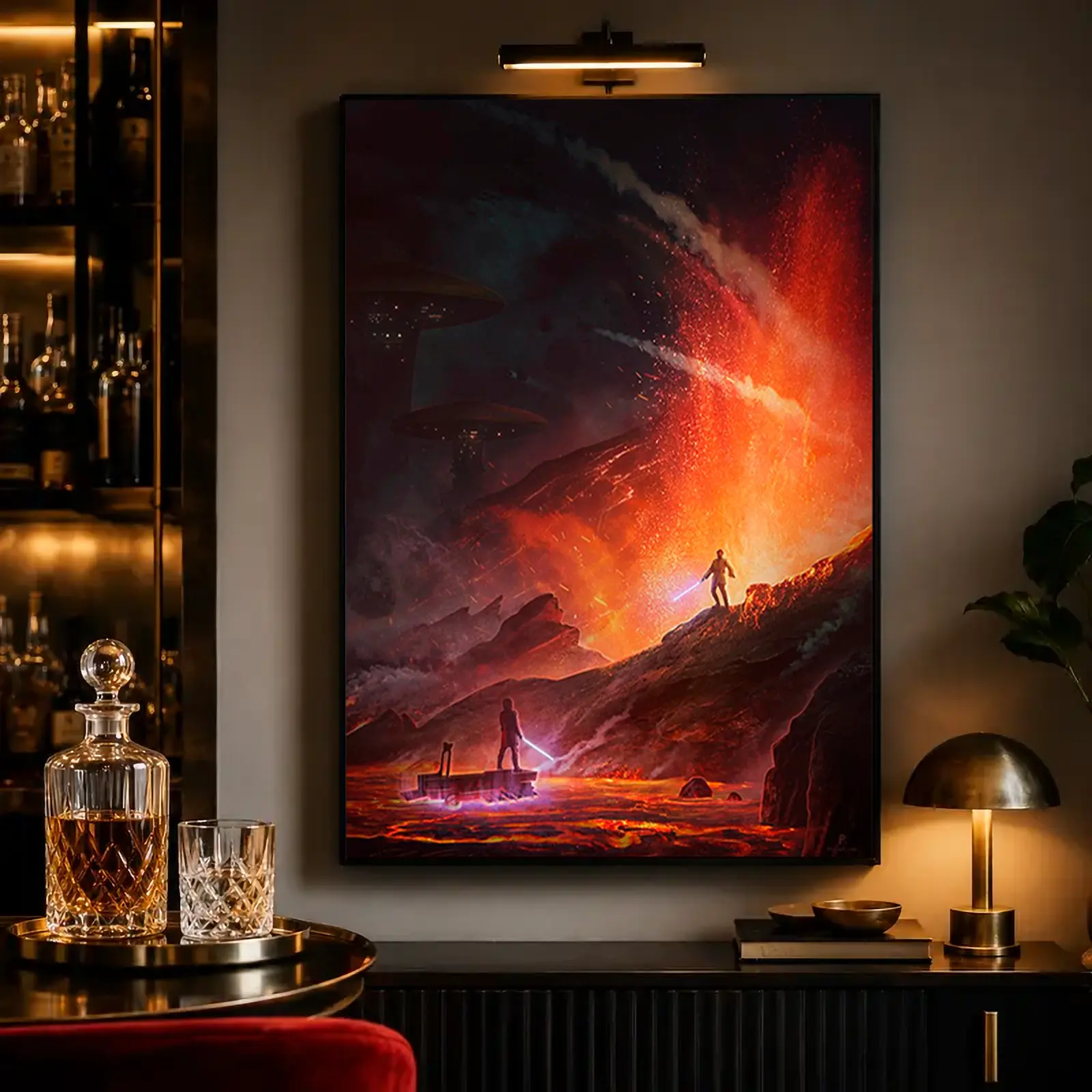 2D Flat Print Minimalist Lightweight Rectangular Canvas Wall Artwork, Sci-Fi Lava Volcano Alien Planet Sword Warriors Cosmic Poster, Rolled Pack Decor for Bedroom, Game Room, Artistic Box for Fantasy Geeks