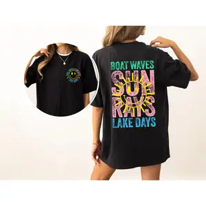 Boat Waves, Sun Rays, Lake Days, Lake Life, Summer, Boating, Lake Hair, Retro, Front and Back, Tshirt, Women's Tee, Tshirt