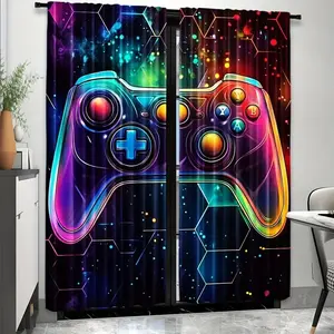2 Piece Game Theme Set, Vibrant Polyester Material, Ideal for Gaming Room Decoration, Durable Fashion Design, Privacy Grommet Curtains, Window Curtain