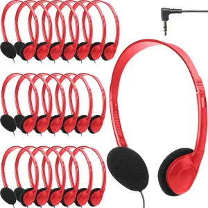 20 Pack Headphones Bulk Libraries Wired  Ear Headphones Over The  Earphones for Boys Girls Adults(Red)