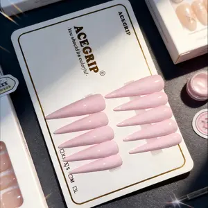 10pcs Handmade Baby Ultra-Long Thin Heel Wearable Nails, Glossy Finish Manicure Stickers, Perfect for Stylish Nail Art