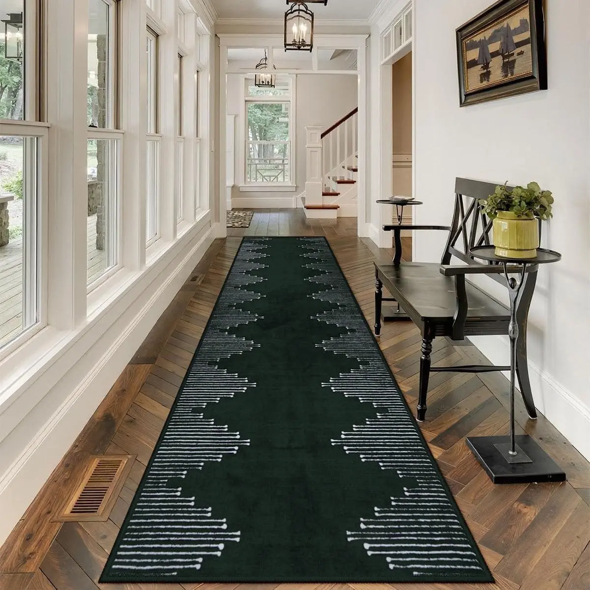 Modern Simple Black Stripe Corridor Carpet, Non-Slip Machine Washable Hallway Rug , Soft Rug for Living Room and Bedroom Home Decorative Rug, Modern Indoor Floor Rug, Machine Washable Rugs