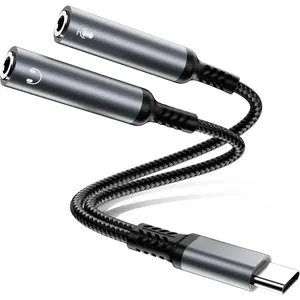 USB C to Microphone Adapter, Type C to 2 TRS 3.5mm Headphone and Microphone Splitter for Dual-Plug PC Gaming Headset Compatible with  17/16/15, iPad /Air,MacBook,Pixel,Galaxy S26/S25/S24/S23