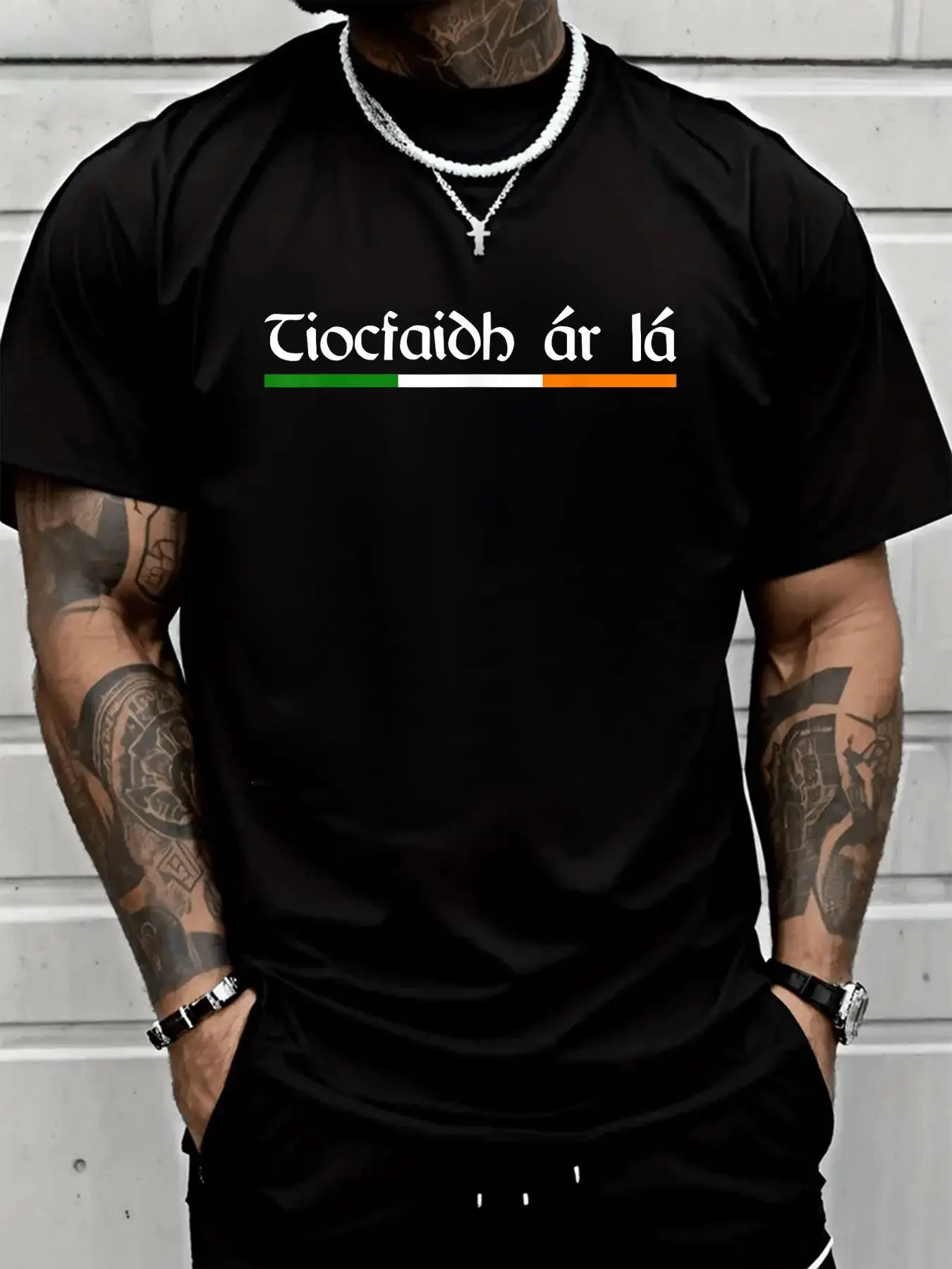 Menswear 100% Cotton Short-Sleeve Casual Loose Unisex Vintage Ireland "Tiocfaidh Ar La Our Day Will Come" T-Shirt, All-Season Men's Top, Tops, Shortsleeve, Stylish, Round Neck, Loose Fit, Text Print