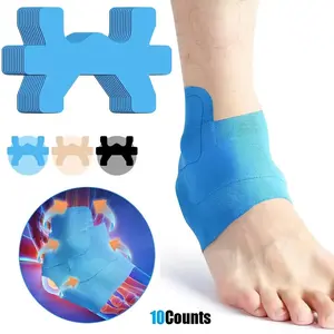 Precut Sports Support Tape for Ankle, 10 Pcs - Ankle Stability, Pain Relief - Waterproof, Elastic, Breathable, Hypoallergenic, Latex-Free Beige Tape for Hockey Goalies Athletic Muscle Kinesiology Universal