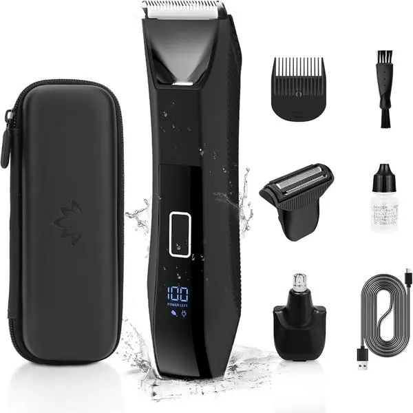 Manscape Beard & Body Trimmer Kit, IPX7 Waterproof 4-in-1 Men's Grooming Set, Ball Shaver with LED Light, R-Shape Ceramic Blade for Sensitive Skin, 20 Length Settings, Type-C Charging, LED Display