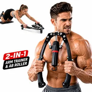 3-in-1 Hydraulic Chest Twister & Arm Trainer: Adjustable 22-440lbs Core Trainer with Ab Roller Wheel - Home Gym Strength Training Equipment, Full Body Workout Accessory (Pad ) for Men Women#Summervibes summervibes,