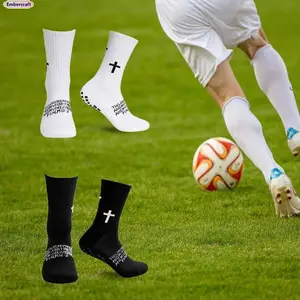 Unisex 6 Pairs Plain Mid-Calf Crew Socks, Cushioned Breathable Cross Grip Non-Slip Socks for Soccer, Running, Daily Wear, Cross Grip Socks